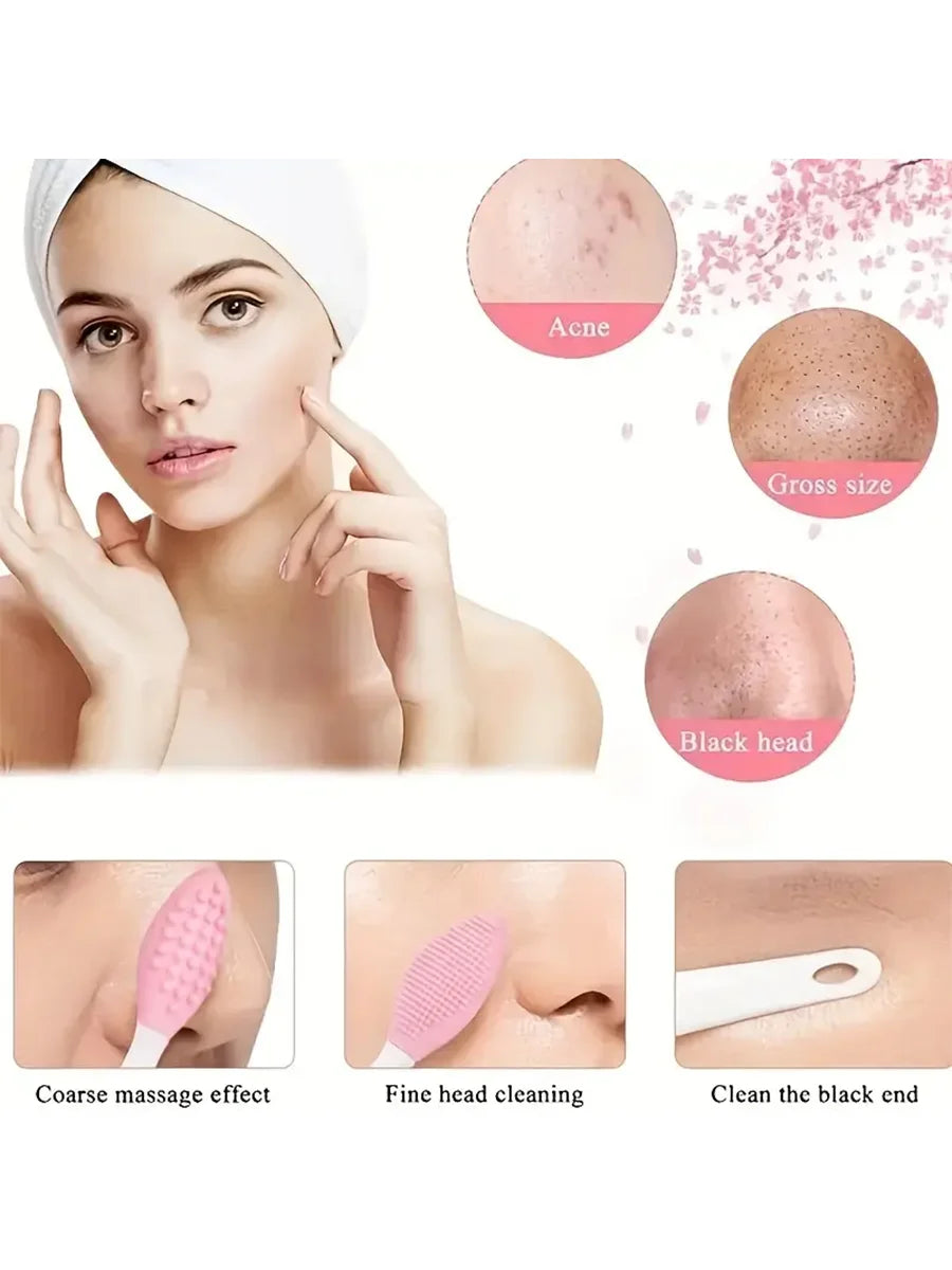 1PC/4PCS Beauty Skin Care Wash Face Silicone Brush Exfoliating Nose Clean Blackhead Removal Brushes Tools With Replacement Head