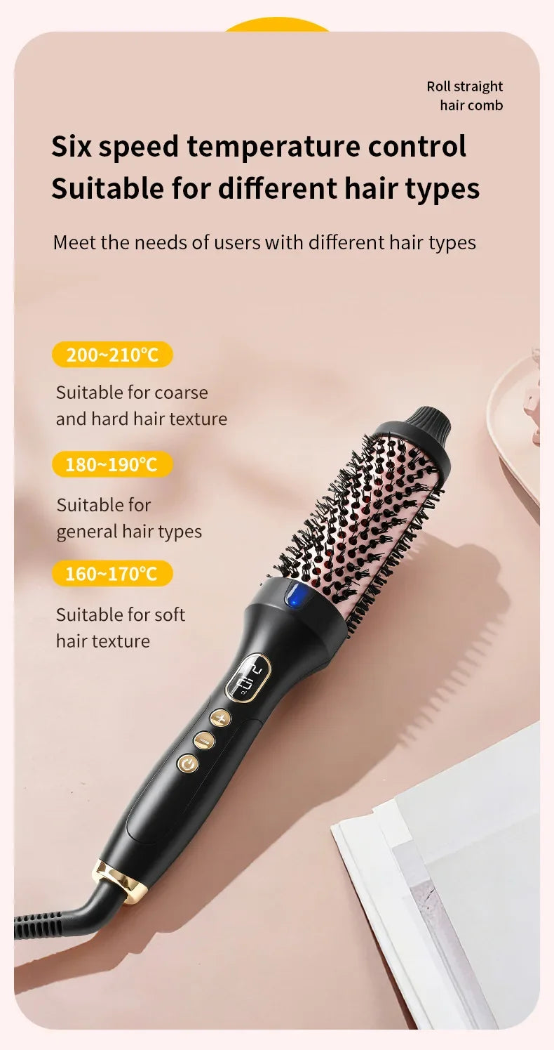 Fluffy Comb Straight Hair Curling and Straightening Dual Purpose Curling Brush PTC Heating Red Light Hair Care Curling Iron
