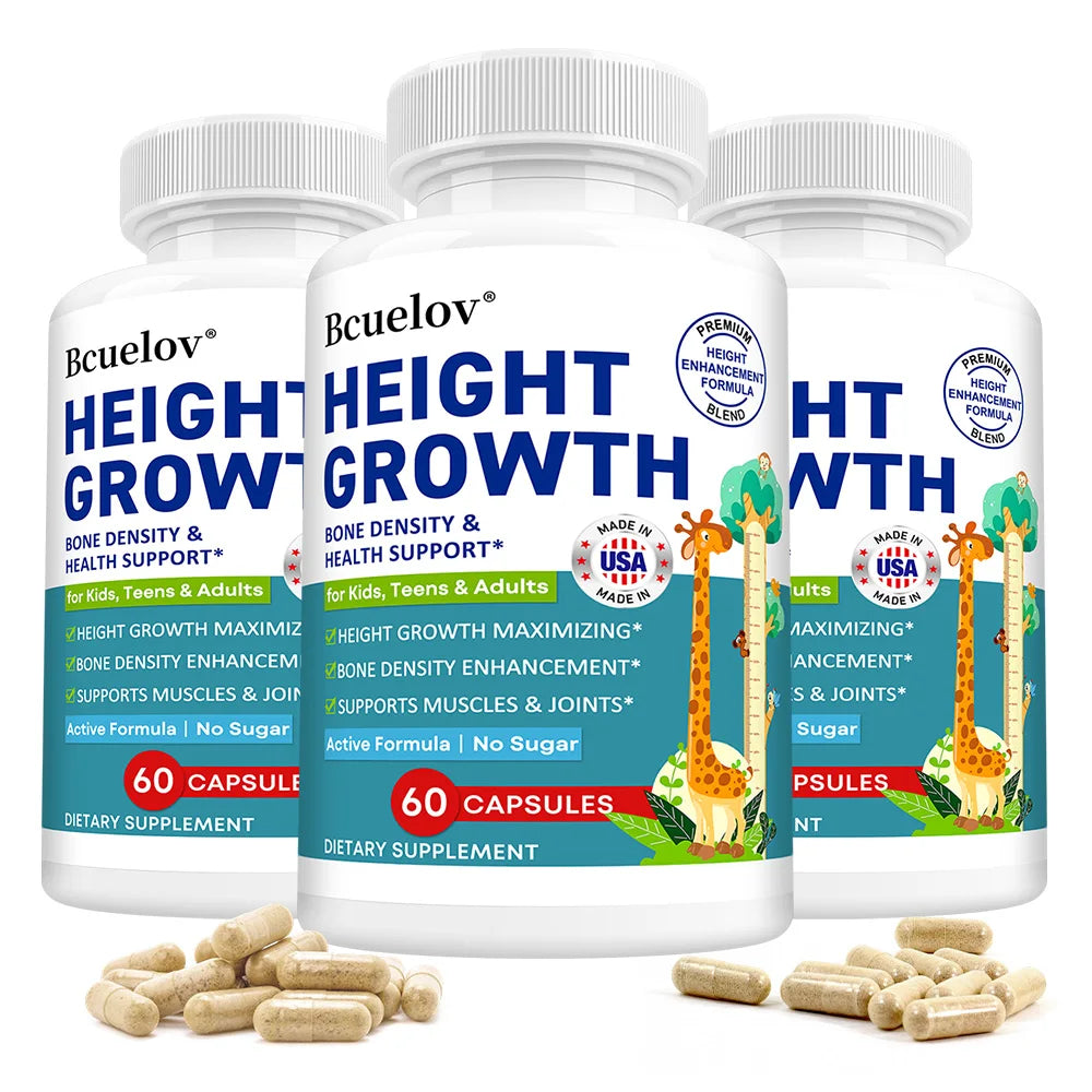 Natural Height Growth Capsules for Kids, Teens and Adults Zinc and Calcium Increase Peak Height Supplement Bone Strength