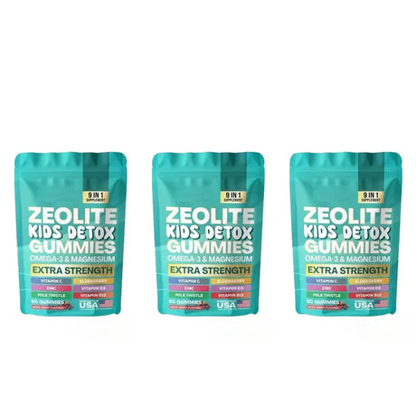 Zeolite Gummies 9-in-1 with Zeolite Omega-3 Magnesium Elderberry Vitamin C Milk Thistle Vitamin D3 Zinc B12 60 Gummies