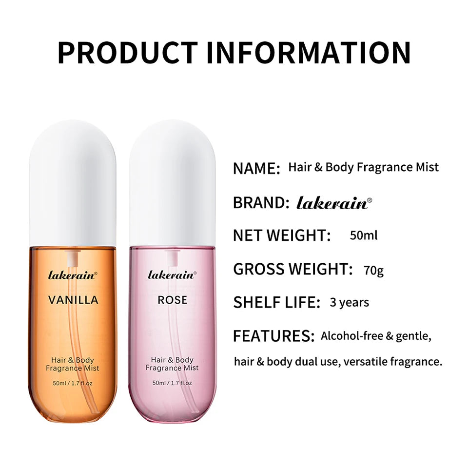 Vanilla & Rose Fragrance Mist Perfume Long Lasting Refreshing Portable Body Spray Gentle Natural Aroma for Women Daily Dating Tr