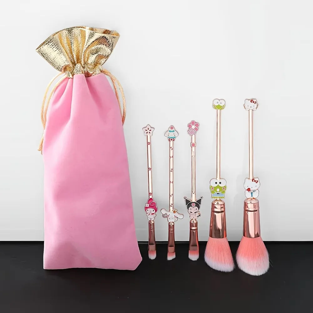 Cute Pink Makeup Brush Set with Anime Element Storage Pouch Professional Beauty Tool Combination Girly Makeup Brush Full Set