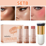 4pcs Set of Contour Stick, Highlight Stick, Blush Stick, Contour Brush, Shapes the Face Contour, Non-Greasy, Waterproof