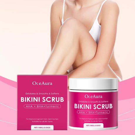 Bikini Area Exfoliator with 10% AHA+BHA & Turmeric For Bikini Underarm Area,Skin Moisturizing, Smoothing Exfoliating Body Scrub
