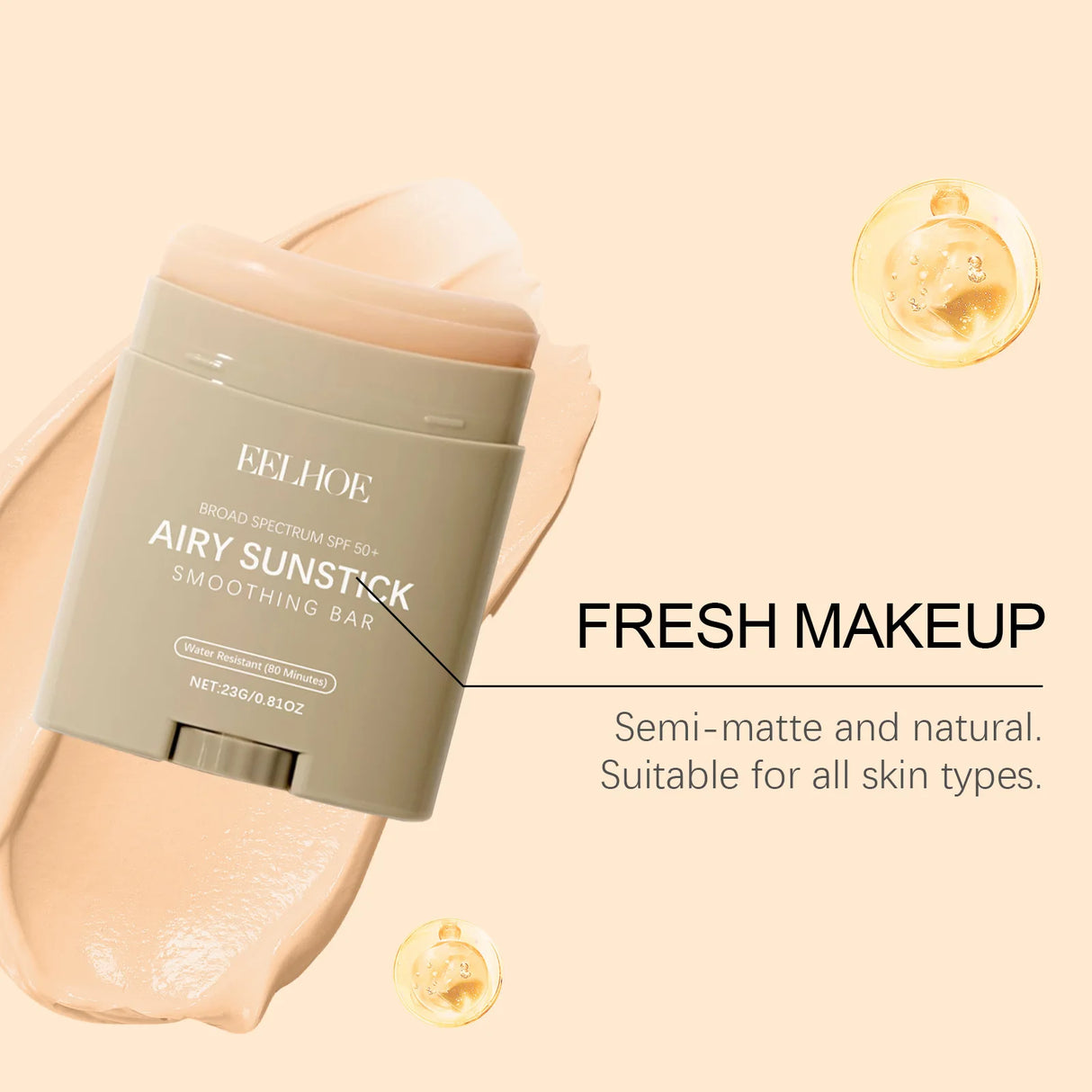Eelhoe Skin Refreshing Sunscreen Stick Keep Refresh Full Coverage No Sticky for Dry Oily Control Waterproof Body Sunscreens 50+