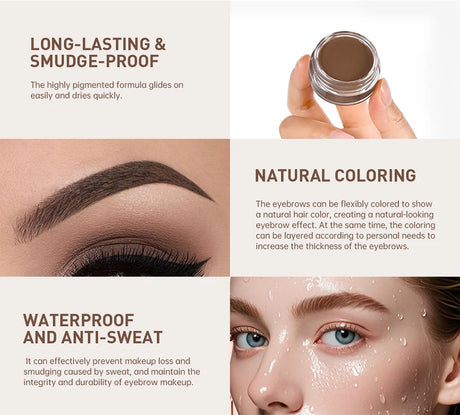 6 Colors Waterproof Eyebrow Tint with Brush Long-Wearing Full-Pigment Smudge-Proof Eyebrow Pomade Natural Wild Brows Makeup