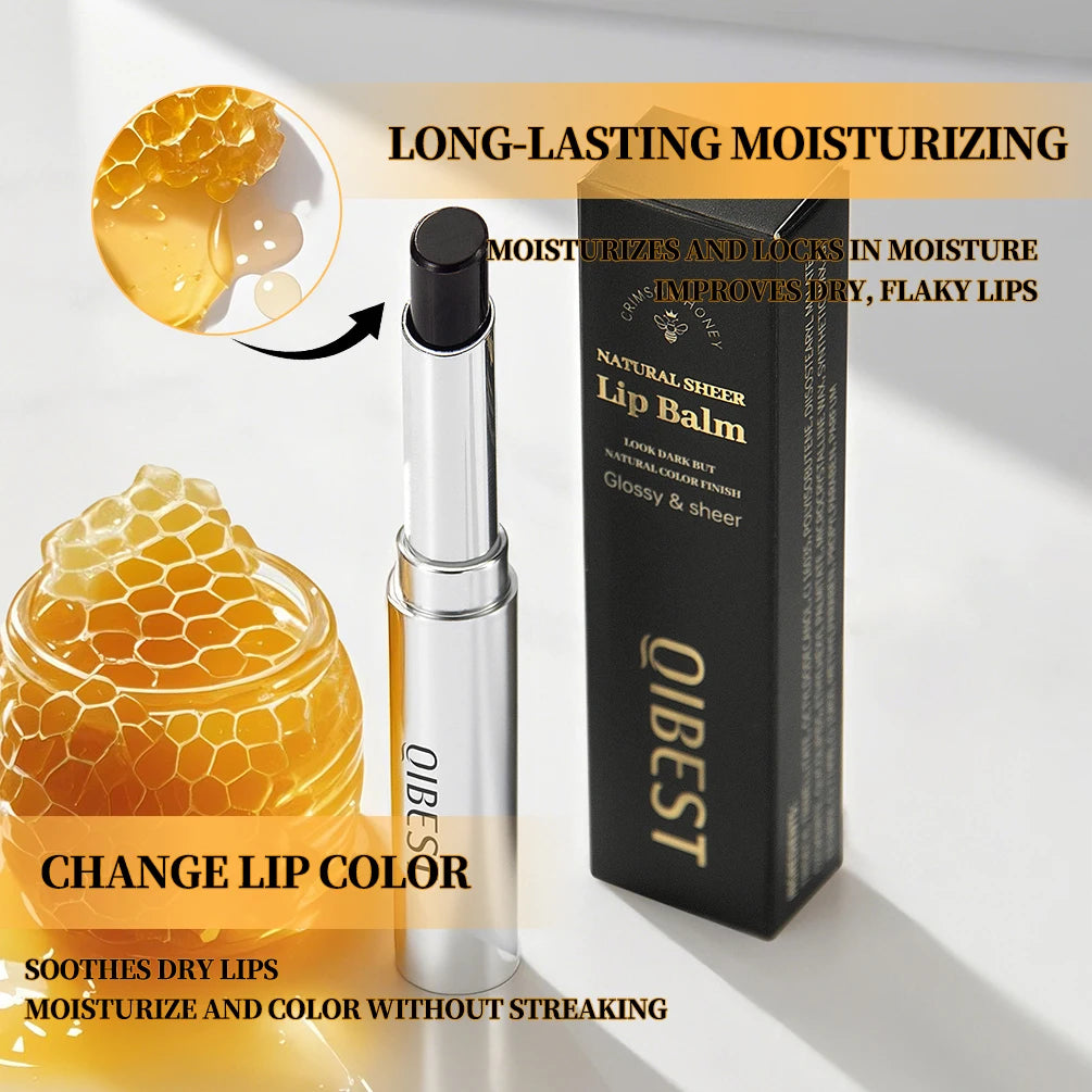 QIBEST Honey Lipstick Nourishing Lip Balm Moisturizing Tinted Lip Plumping Balm Smooth Enhancing Natural Color Lip Care Makeup