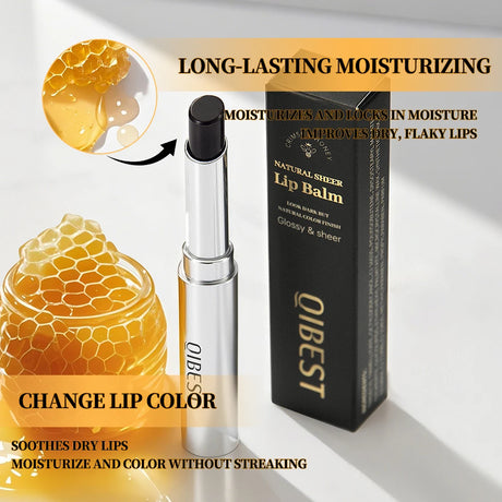 QIBEST Honey Lipstick Nourishing Lip Balm Moisturizing Tinted Lip Plumping Balm Smooth Enhancing Natural Color Lip Care Makeup