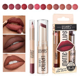 2-in-1 Lip Makeup Set, Matte Lipstick & Lip Liner Pencil, Nude Brown, Waterproof Long Lasting Tinted Lip Balm Contour Kit