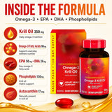 Omega-3 Krill Oil 350mg Softgels 130 Count, EPA DHA with Phospholipids & Astaxanthin, Daily Wellness Support for Men & Women