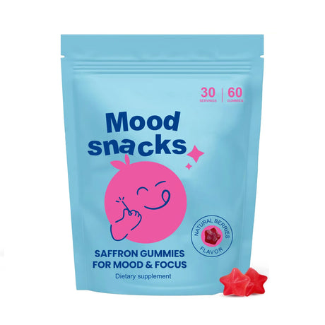 Mood Snacks - Kids Saffron Gummies, Natural Berries Supplements Offer Mood Support and Calms Temper Tantrums, Sugar Free Gummies