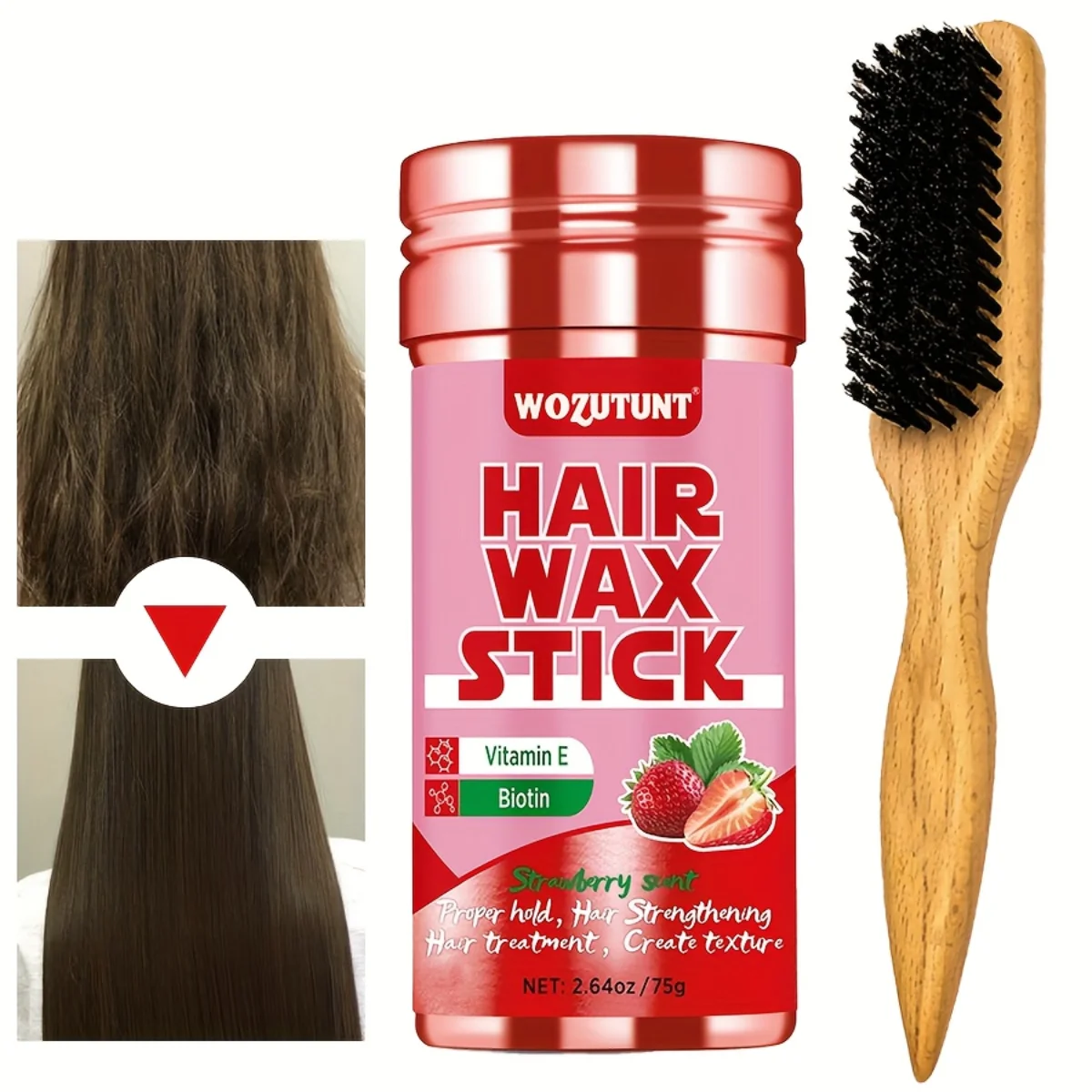 WOZUTUNT 75g Wax Stick with Styling Comb for Natural Hair and Wig Long-Lasting Hold Solid Wax Cream Multi-Functional Hair Pomade