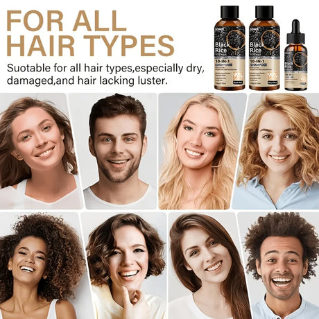 GSWP 10-in-1 Black Rice Moisturizing Shampoo Conditioner Set: Gently Cleanses, Reduces Frizz, Brightens Hair Shine. 200g + 30ml