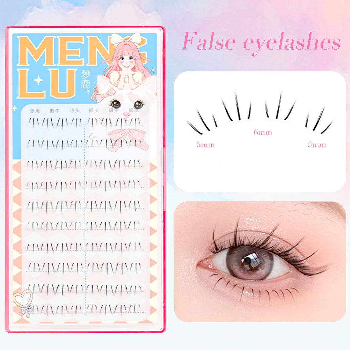 6-7mm ACE Dense Cat Korean Lower Eyelashes Air Fairy Fake Eyelash Segmented Natural Under Lashes Extension Manga Eye Makeup Tool