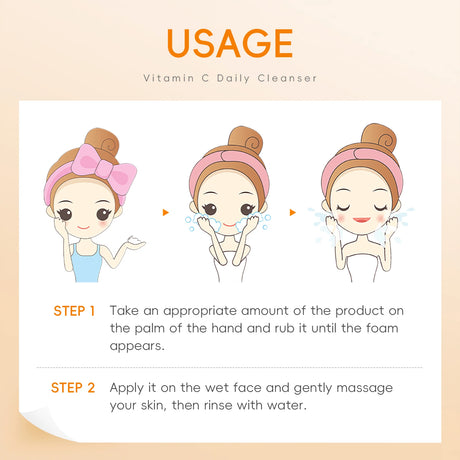 LAIKOU Vitamin C Daily Cleanser Brightening Face Wash Deep Cleansing Moisturizing Skin Tone Even Treatment