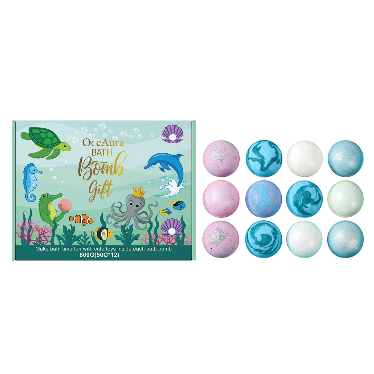 12pcs Organic Bath Bombs Set with Surprise Toys Inside Essential Oi Moisturizing Skin Care Relaxing Bathtime Gift for Boys Girls