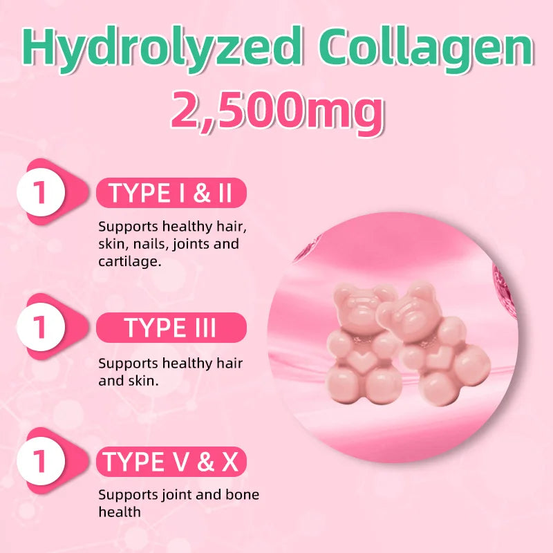 Collagen Gummies with Biotin for Hair Growth,Brightening Skin,Nails,Bones,and Joints-Suitable for Unisex,60 Gummies