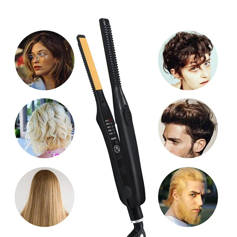 2-in-1 Mini Hair Straightener Curling Iron Professional Ceramic Short Flat Iron for Women & Men Beard Straightener