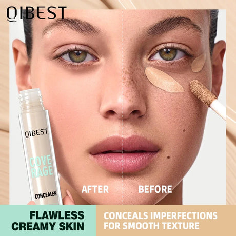 QIBEST 3D Full Coverage Concealer Long Lasting Liquid Concealer For Dark Circles Natural Finish Seamless Blend Under Eye Makeup