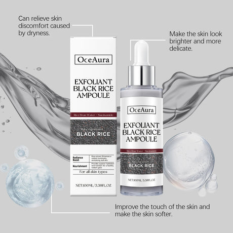 Black&White Rice Exfoliating Essence Dead Skin Remover Facial Glowing Replenisning Shrink Pore Hyaluronic Acid Brightening Serum