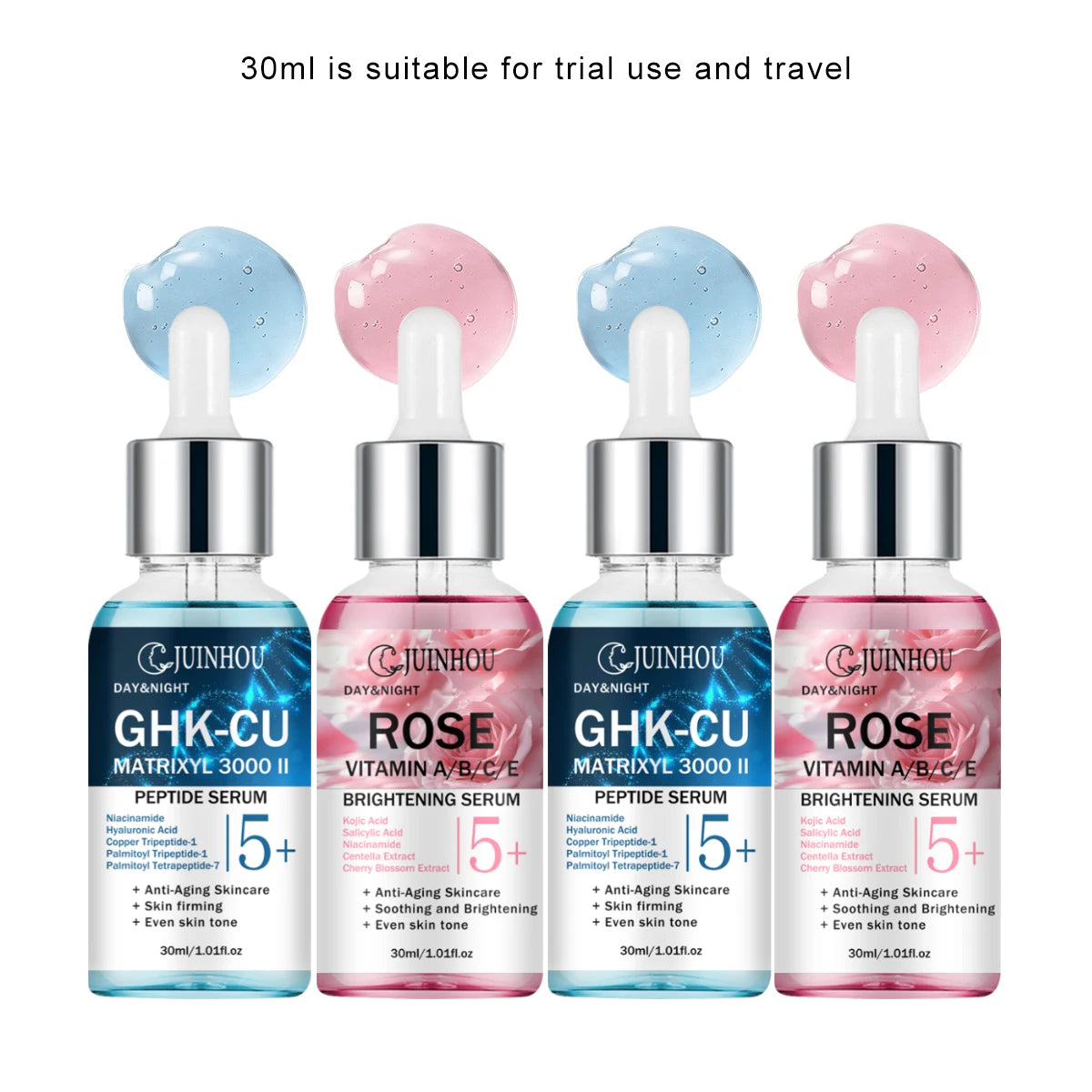 JUINHOU 2pcsCopper Peptide Rose Face Serum Set Hydrating Serum Kit For Fine Line Dry Skin Daily Face Care Brighten Skin All Skin