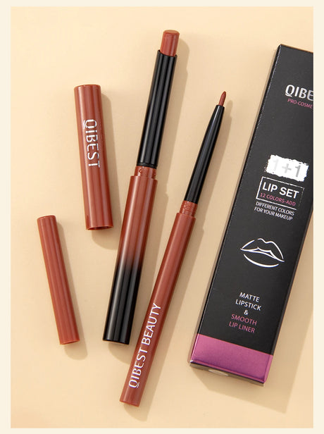 QIBEST Matte Nude Lipstick Pen Long Lasting Lipliner Lip Pencil Waterproof Lip Liner Contour Sexy Red Lip Makeup Set For Women