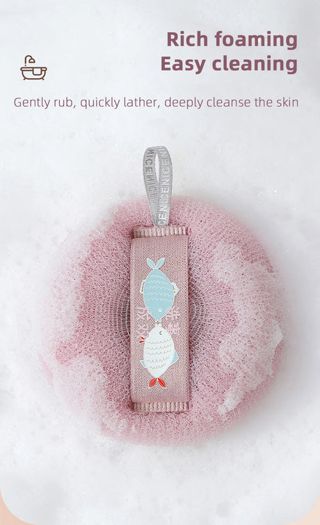 Shower Loofah Bath Sponge With Hanging Rope Exfoliating Soft Mesh Body Scrubber Rich Lather 3D Knit Design For Smooth Skin
