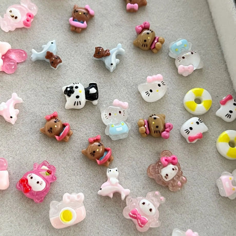 50Pcs/Pack Potdemiel cat Trendy Nail Charms - Cute Resin Cat Nail Art, Press-On Nail Decor for Kawaii Manicures