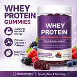 Protein Gummies with Whey Creatine Collagen 12g Protein Muscle Support Energy Nutrition Sugar Free Fitness Supplement 60 Gummies