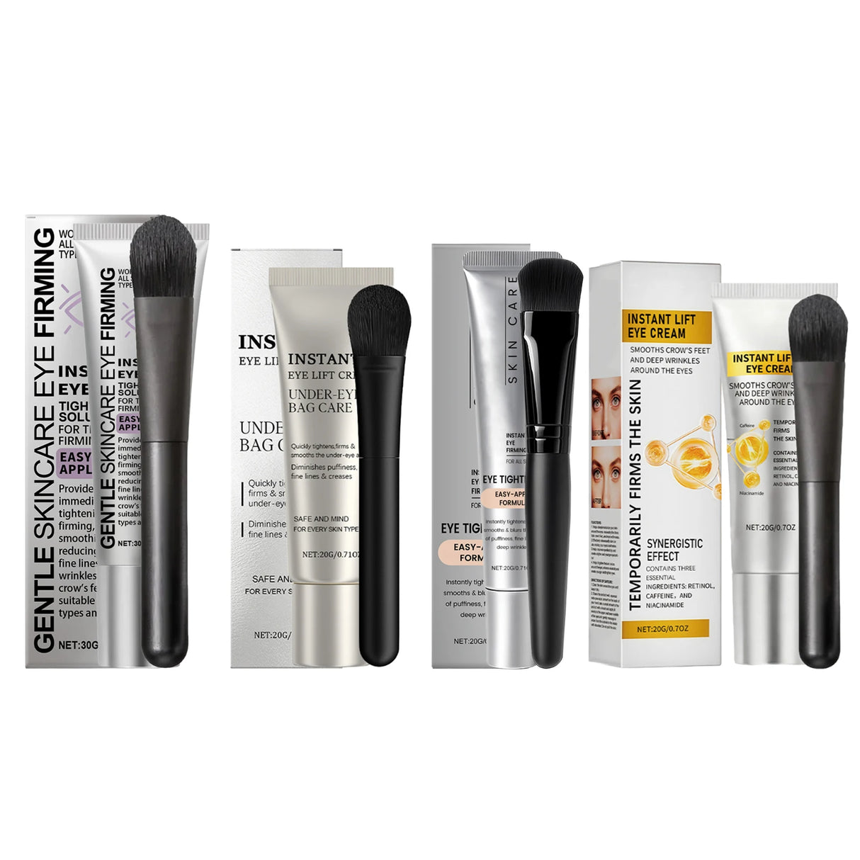 Instant Eye Care Cream With Brush Lasting Moisturizing Firming Smoothing Fine Lines Anti-Aging Eye Bag Removal Skin Care