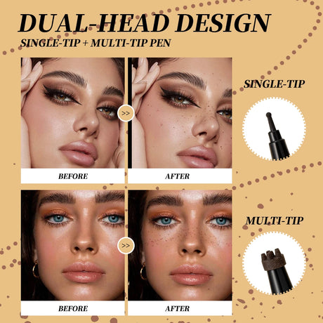 QIBEST Double-end Freckles Stamp Pen Makeup 2-IN-1 Freckle Seal Waterproof Face Concealer Contour Natural Brown Freckle Cosmetic