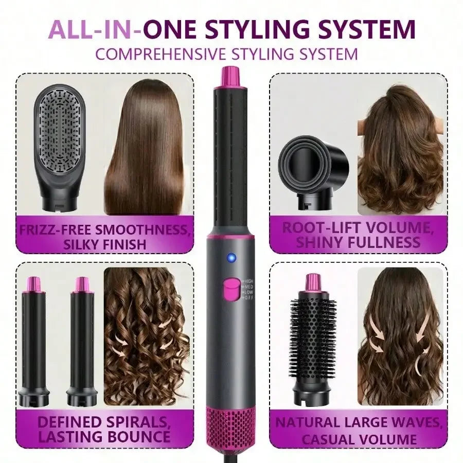 1 Set 5 In 1 Multifunctional Hair Dryer Styling Hot Air Brush Set For Women Girls Home Salon Travel Daily Use Birthday Mother's Day Christmas Holiday Gift Hair Drying Curling Straightening Volumizing Tool Hair Dryer Styling H