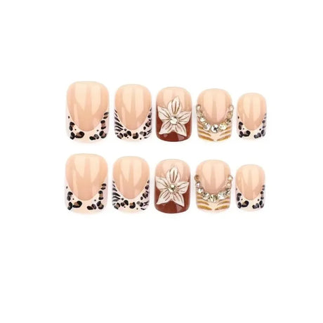 Y2K Cool Girl 3D Embossed Leopard French Press On Nails 24Pcs European Style Self Adhesive Reusable False Nails Daily Party Beauty Accessory
