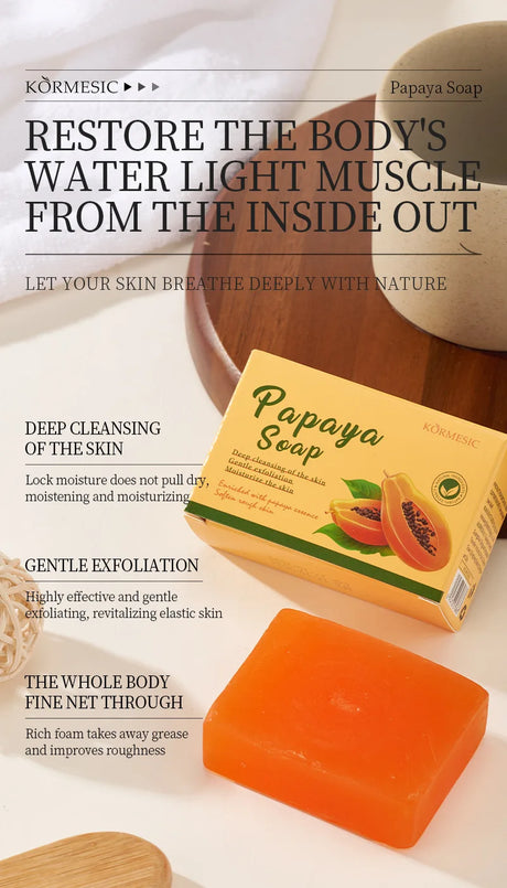 100g KORMESIC Hand Made Papaya Soap Shower Facial Soaps for cleansing anti-acne whitening brightening removing acne