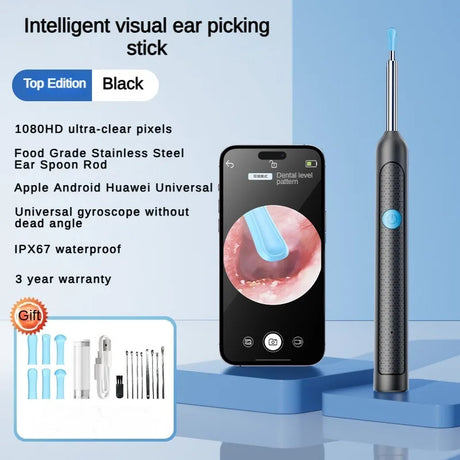Visual Ear Wax Remover 1080P HD Camera USB-C Rechargeable Ear Cleaner IP67 Waterproof Otoscope with 6 LED Lights for Adults Kids
