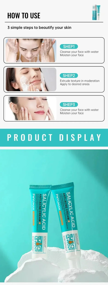 Salicylic Acid Acne Treatment Face Cream Repair Pimple Spots Deep Cleaning Pore Anti-acne Scar Oil Control Moisturizer Skin Care