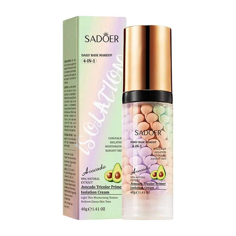 SADOER Avocado Tricolor Primer Isolation Cream SPF 50+ PA+++ 4-In-1 Daily Base Makeup Color Correcting Facial Serum Oil Control