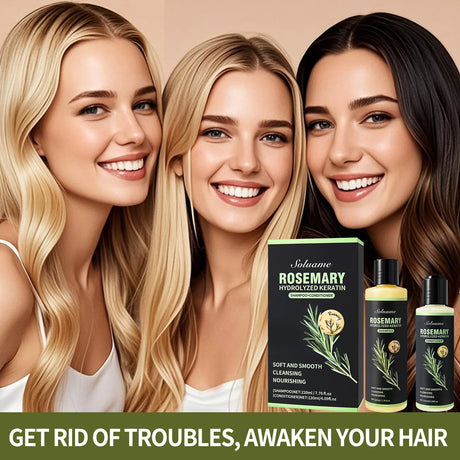 Rosemary Hydrolyzed Keratin Shampoo and Conditioner Set for Damaged Hair, Nourishing Hair Care for Soft, Smooth, Strong Hair