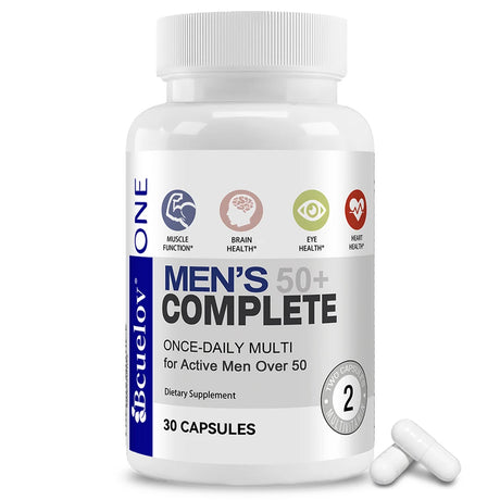 Men's 50+ Daily Super Multivitamin, High Potency Formula for Brain, Eye & Heart Health, Vitamins A C D E K B1 to B12 Gluten Free