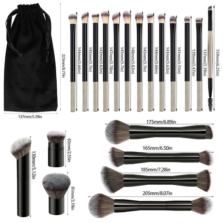 20pcs/set Pro Makeup Brushes Double Ended Foundation Concealers Blush Eye Shadows Brush for Liquid Cream Powder Blending