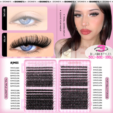 GROINNEYA Fluffy Lash Clusters DIY Natural Thick Cluster Lashes Fluffy Soft Mink Lashes Extension Individual Eyelashes Makeup