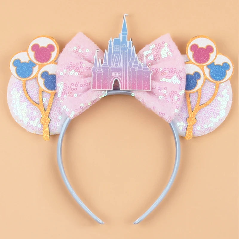 2026 Disney Trip Mickey Ears Headband For Girls Sequin Castle Bow Hairband Cartoon Character Cosplay Hair Accessories Kids Party