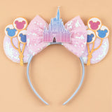 2026 Disney Trip Mickey Ears Headband For Girls Sequin Castle Bow Hairband Cartoon Character Cosplay Hair Accessories Kids Party