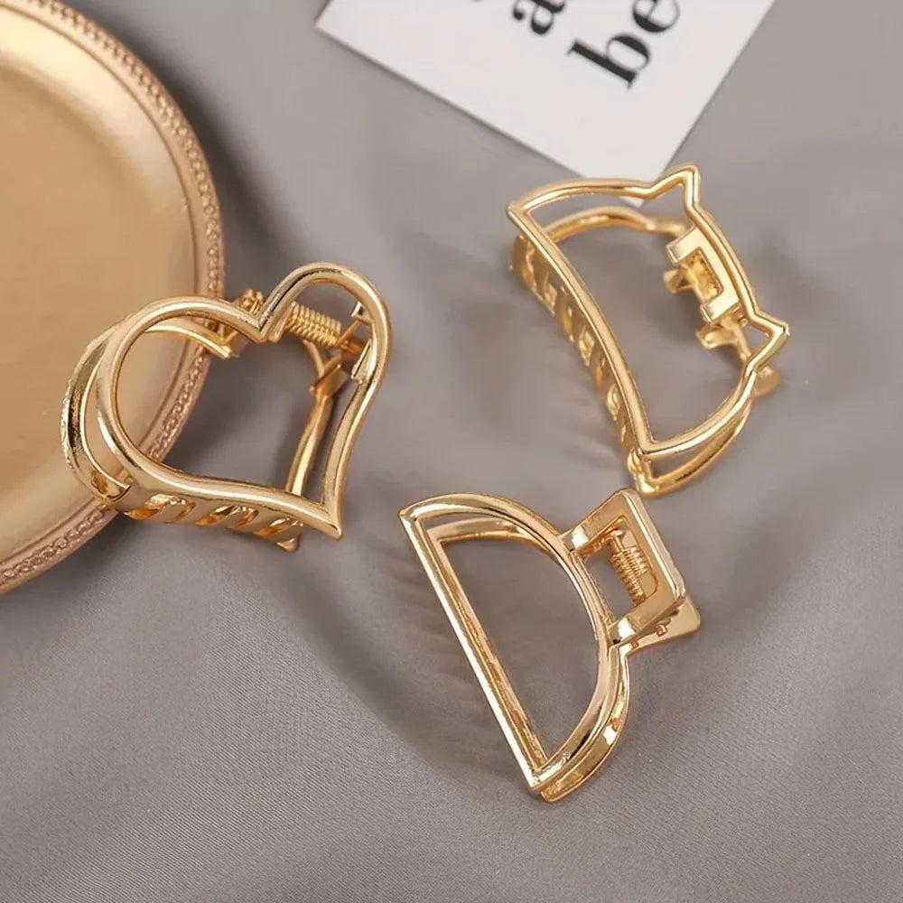 New Fashion Simple Hair Clip Mini Metal Hair Claw Non Slip Hollow Gold Geometric Barrettes Sweet Daily Hair Accessories