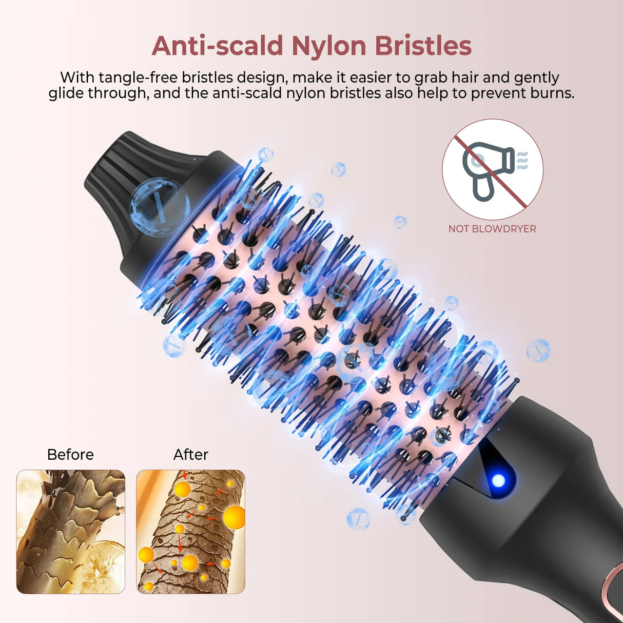 3 in1 Thermal Brush Ionic Heated Round Brush Ionic Hair Curler/Straightener with Anti-Scald Hair Curling Iron Hair Styling Tools