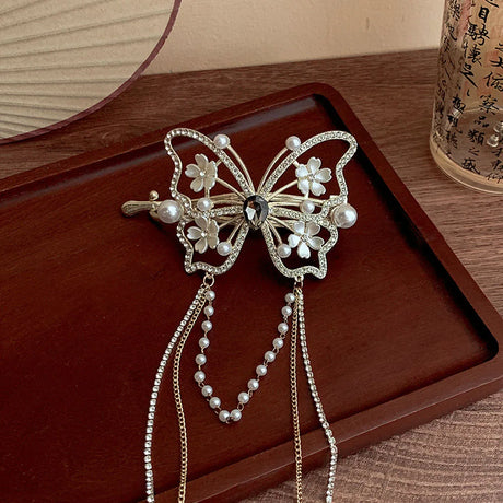 New Butterfly Tassel Pearl Grab Clip Twist Clip Is A Fashionable And Versatile Chinese-style Hair Accessory Hair Clips