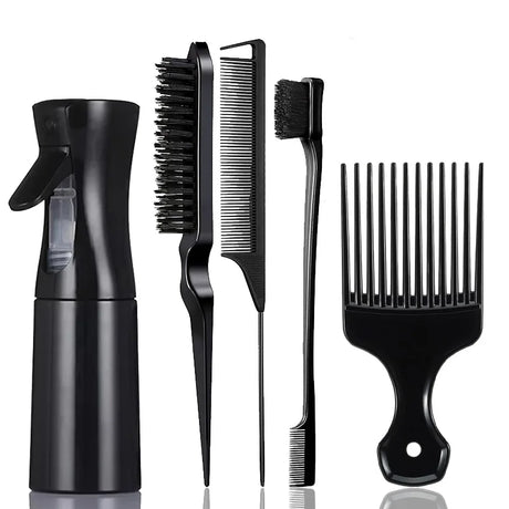 5Pcs Hair Styling Tool Set with Spray Bottle, Afro Pick Comb, Edge Brush, Tail Comb for Curly & Natural Hair