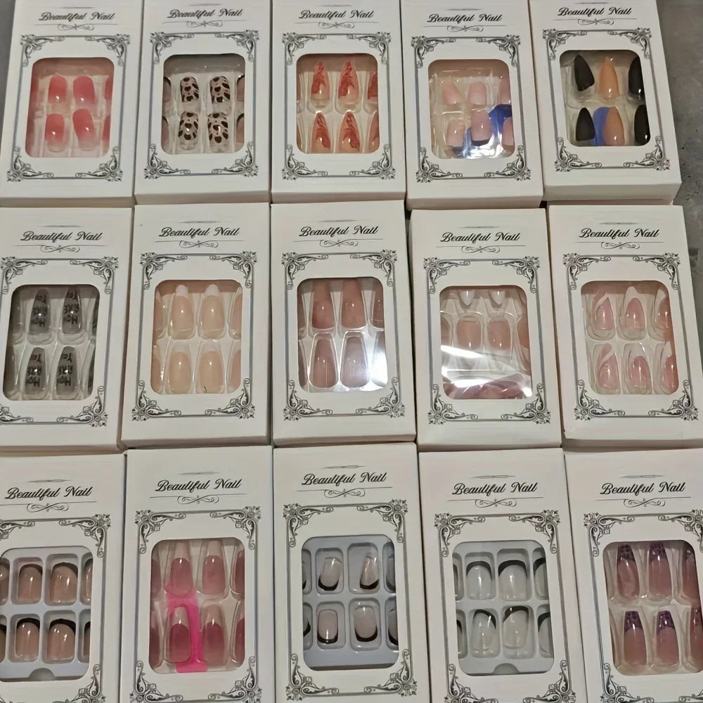 48 Pieces/96 Pieces Random Styles Press On Nails, Mixed False Nails With Various Fashion Shapes Random Delivery, Suitable For Women And Nail Art, Glamorous Painted False Nails, Must-Have For Manicure