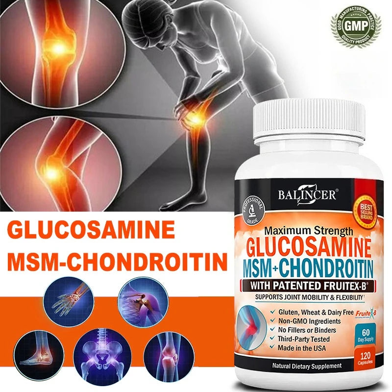 Glucosamine Chondroitin MSM - Joint Support Supplement for Men and Women - Relieve Joint Discomfort, 30/60/120 Capsules, NON-GMO