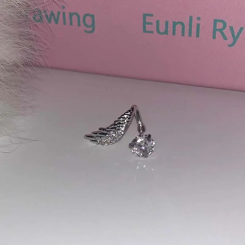 1pcs Silver Color Wing 316L Stainless Steel Ear Bone Nail for Women New Fashion Full of Rhinestone Earrings Accessories for Ear